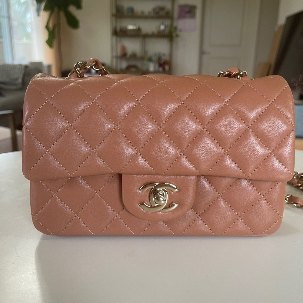 Chanel 21P Mini Rectangular Leather flap in Brown